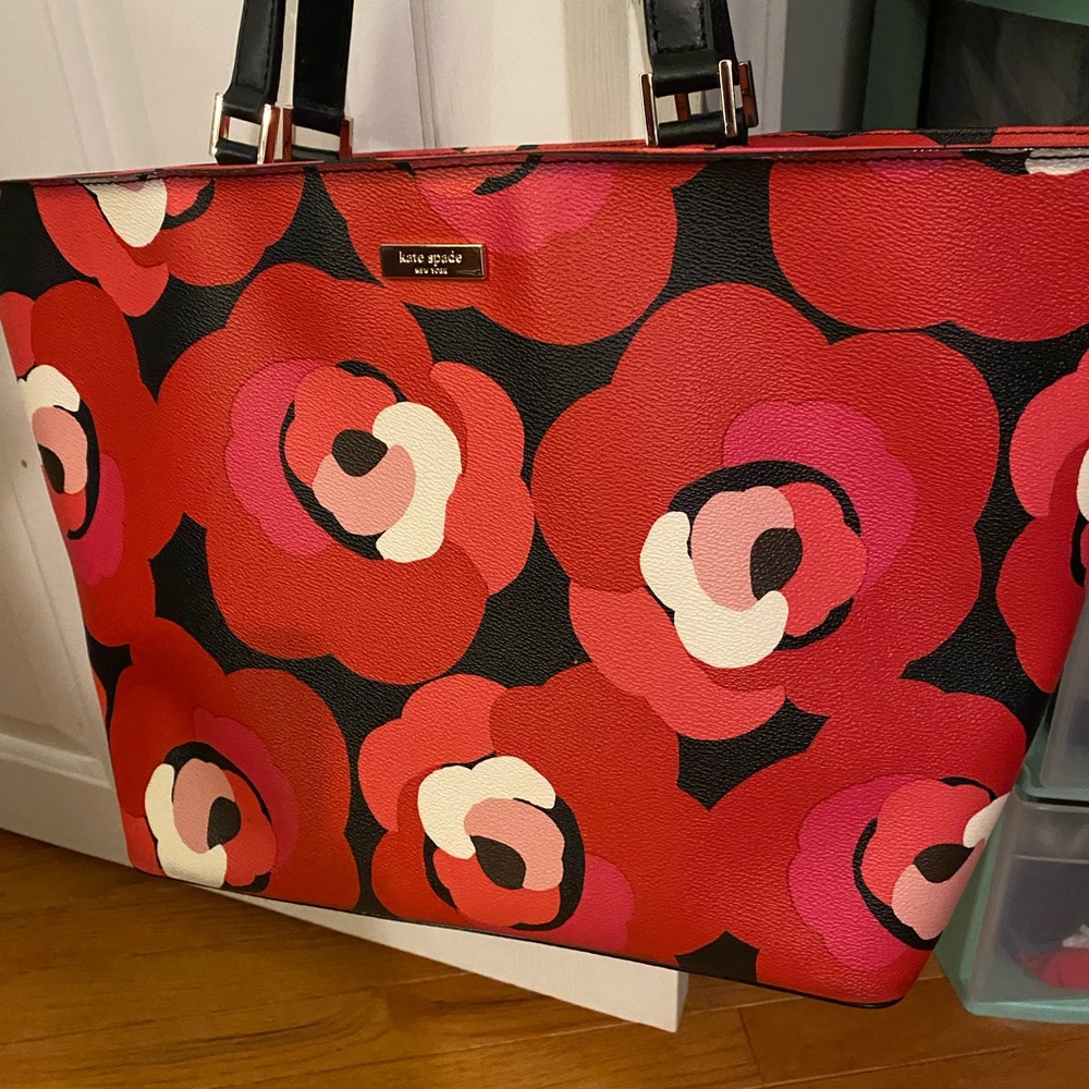 Kate Spade leather poppy tote, beautiful vibrant red color!